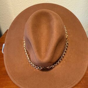 Michael Kors Felt Hat with Gold Chain Accent
